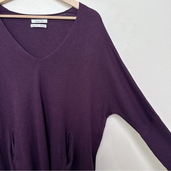 Aritzia Womens XXS/XS Babaton Vneck Baylor Wool Pocket Sweater In Purple - Picture 5 of 15